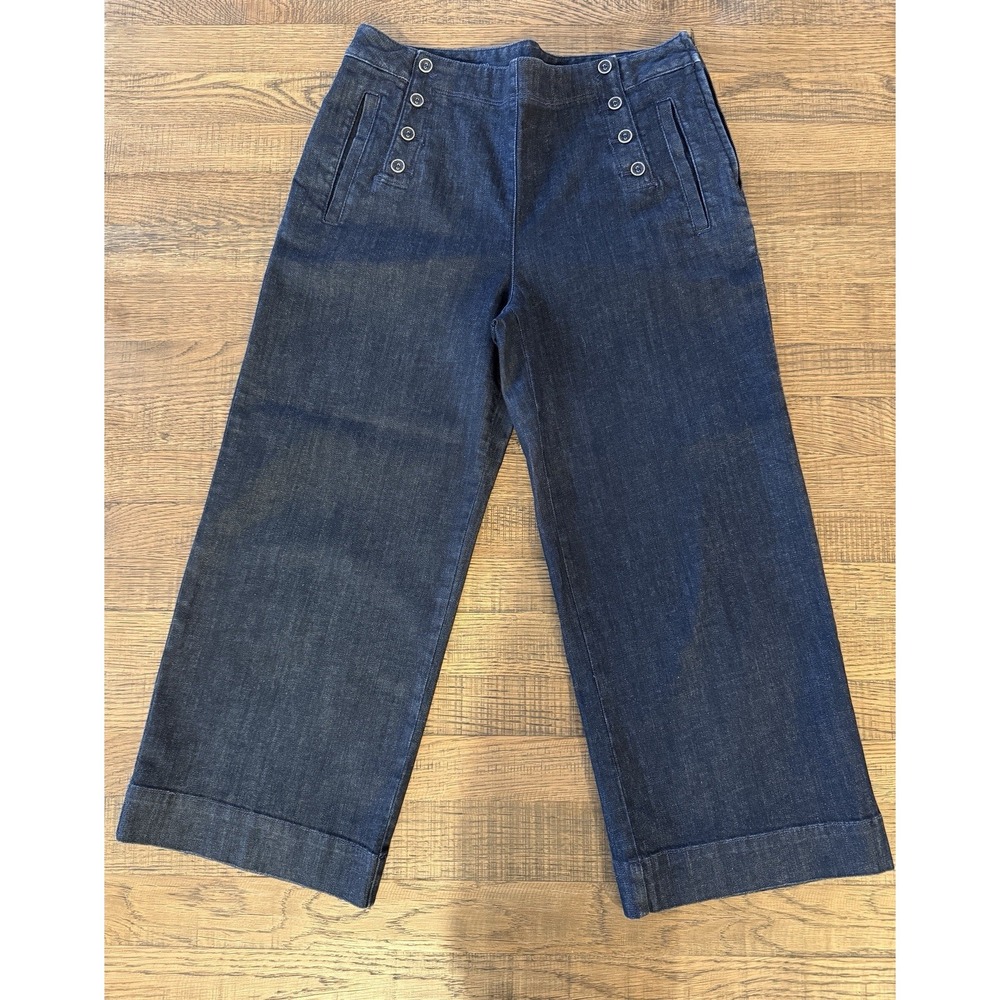 Heritage Wide Crop Jeans Women's 10 Dark Wash Button Detail Side Zip NWOT